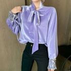 Sequined-cuff Tie-neck Blouse