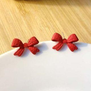 Bow Stud Earring 1 Pair - S925silver - Earring - Bow - Red - One Size