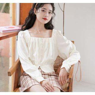 Square Neck Long-sleeve Top Almond - One Size