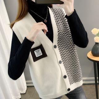 Zigzag Pattern Button-up Sweater Vest