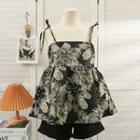 Printed Peplum Top Black - One Size
