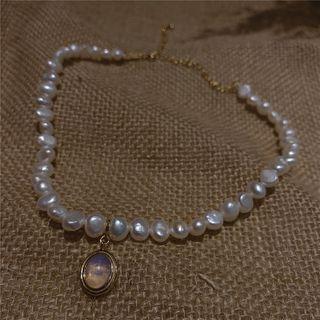 Moonstone Pendant Freshwater Pearl Choker As Shown In Figure - One Size