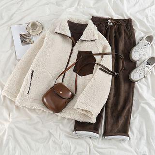 Fleece Zipped Jacket / Top / Corduroy Wide-leg Pants