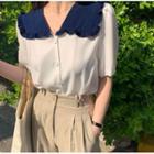 Contrast Sailor Collar Short Sleeve Shirt