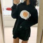 Egg Print Hoodie With Lining - Black - One Size