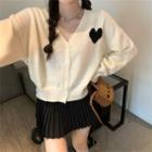 Heart Print Cardigan / Mini Pleated Skirt