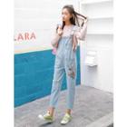 Flower Embroidered Cropped Wide Leg Dungaree