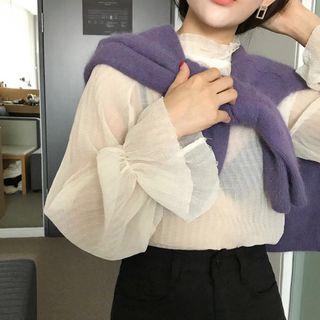 Mock-neck Long-sleeve Top / V-neck Sweater