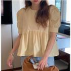 Puff-sleeve Tie-back Blouse Yellow - One Size