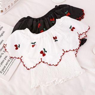 Cherry Embroidered Off-shoulder Cropped Blouse