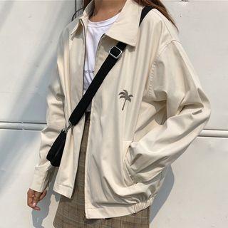 Tree Embroidered Zip Jacket Almond - One Size