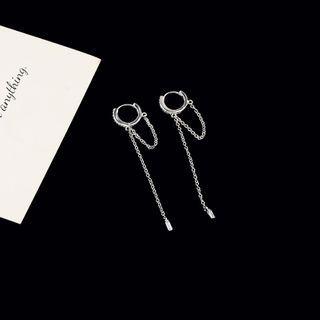Hoop & Chain Sterling Silver Dangle Earring 1 Pair - Silver - One Size