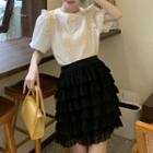 Short-sleeve Lace Top / Tiered Skirt