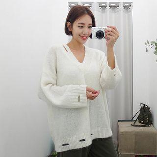 Plunge-neck Ripped Boxy Sweater