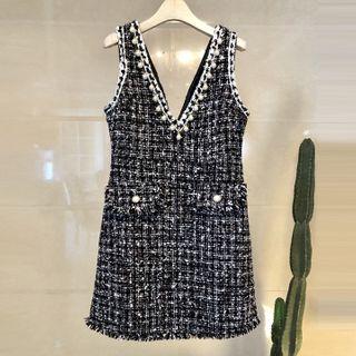 Sleeveless Mini Tweed A-line Dress