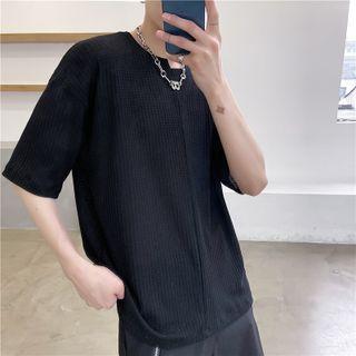 Asymmetric Collar Sheer Short-sleeve Top