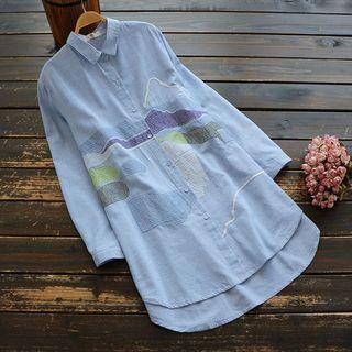 Embroidered Striped Long Shirt Stripes - Blue & White - One Size