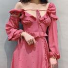 Long-sleeve Asymmetric Dotted Dress