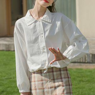 Plain Drawstring Waist Blouse White - One Size