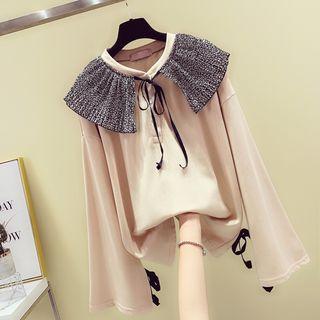 Pleated Collar Bell-sleeve Blouse