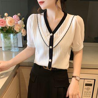 V-neck Two Tone Ribbed Cropped Top