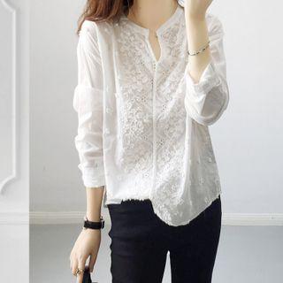 Round-neck Lace Long-sleeve Blouse