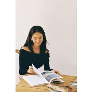 Off-shoulder Plain Top Black - One Size