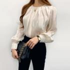 Pleated-front Zip-back Blouse Beige - One Size