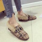Furry Panel Plaid Loafers
