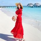 V-neck Long-sleeve Maxi A-line Dress