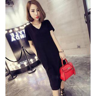 Plain Short Sleeve Midi T-shirt Dress