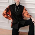 Tie-dye Print Panel Shirt Black & Orange - One Size