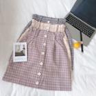 Plaid High-waist Single-breasted A-line Skirt