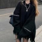 Distressed Oversized Sweater Padded Edition - Black - One Size