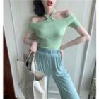 Cold-shoulder Ribbed Cropped T-shirt / Wide Leg Pants