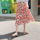 Band-waist Strawberry Print Skirt Red - One Size