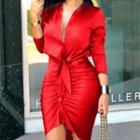 Long-sleeve Knotted Bodycon Dress