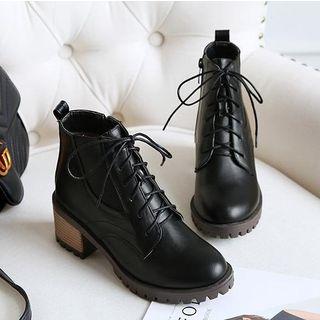Faux Leather Side-zip Block Heel Ankle Boots