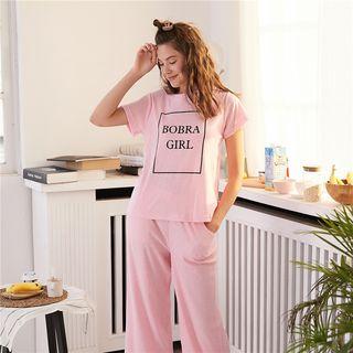 Loungewear Set: Lettering Short-sleeve T-shirt + Pants