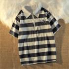 Planet Embroidered Striped Polo Shirt