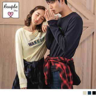 Letter Printed Long Sleeve V-neck T-shirt