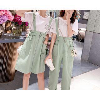 Short-sleeve Lettering T-shirt / Suspender Skirt / Suspender Pants / Set