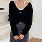 Lettering Sweater / Halter-neck Lace Top