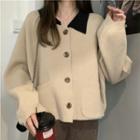 Long-sleeve Contrast Collar Button-up Sweater Cardigan