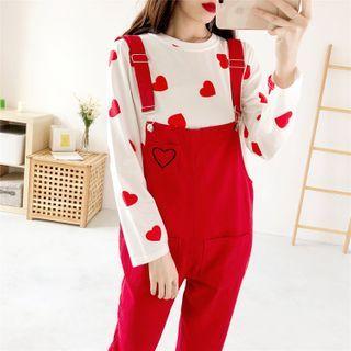 Long-sleeve Heart Print T-shirt / Jumper Jeans / Set