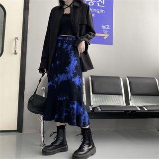 Tie-dyed Ruffle Hem Midi Skirt