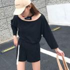 Letter Embroidered Cut Out Front 3/4 Sleeve T-shirt