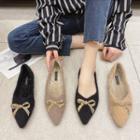 Pointed Bow Accent Furry Flats