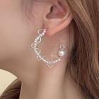 Bead Open Hoop Ear Stud 1 Pair - Hoop Ear - C Shape - Faux Pearl - Silver - One Size