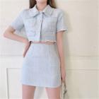 Short-sleeve Cropped Tweed Top / Slim-fit Tweed Skirt (various Designs)